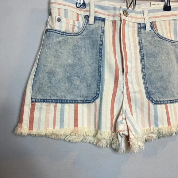 NWT American Eagle AE High Rise Mom Jean Shorts Denim Pastel Striped Raw Hem 8 - Picture 3 of 8